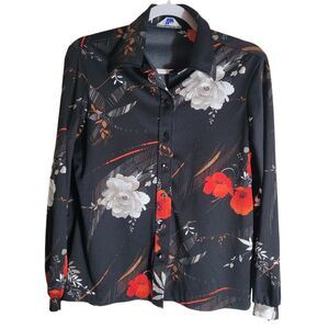 Vintage Mardi Modes Floral Rose Button Up Blouse Womens Medium Dark Romance Goth